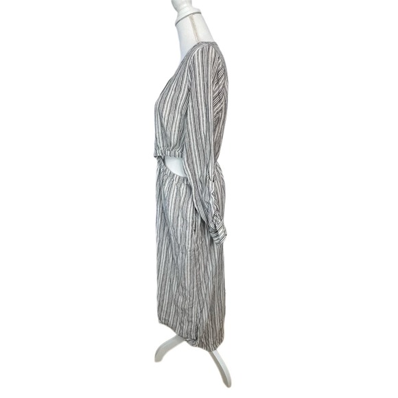 LoveStitch Fallon Cutout Grey & White Striped Long Sleeve Boho Midi Dress Size L - Picture 6 of 10